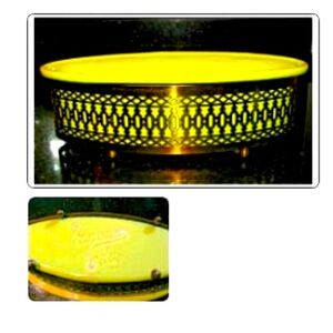 Vint 50s WILHITE Collectible Chartreuse Porcelain Oval Dish Brass Filigree Stand